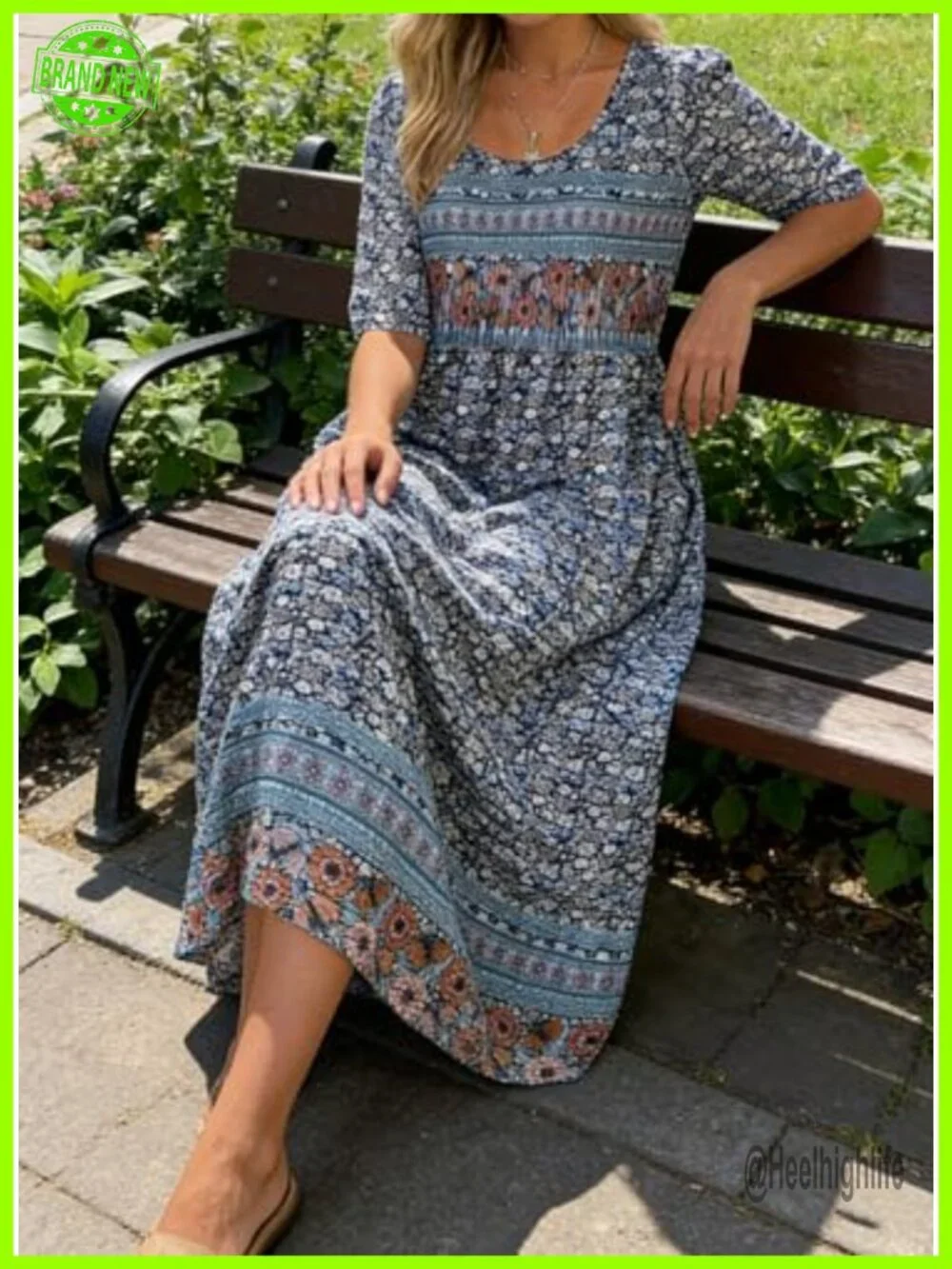 Boho Floral Maxi Dress with Pockets Short Sleeve A-Line Summer Casual Sundress